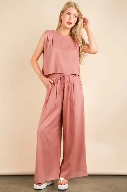 VERY J Solid Woven Top & Pants Set - Love Salve